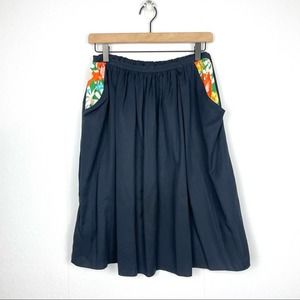 LeoCa | Women's Navy A-line Knee Length Skirt with Floral Pockets